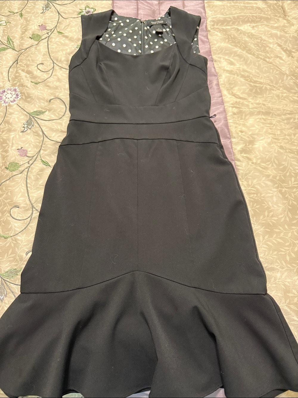 White House Black Market Black Sleeveless Midi Dress with Polka Dot Lining